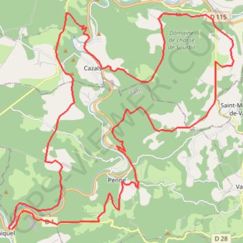 Itinéraire Boucle VTT depuis Bruniquel, distance, dénivelé, altitude, carte, profil, trace GPS