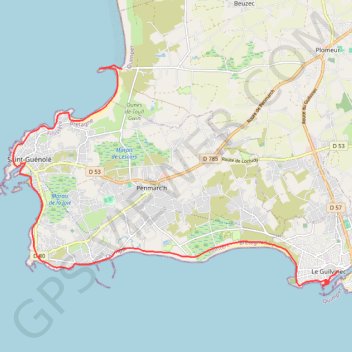 Itinéraire Pointe de la Torche à Guilvinec, distance, dénivelé, altitude, carte, profil, trace GPS