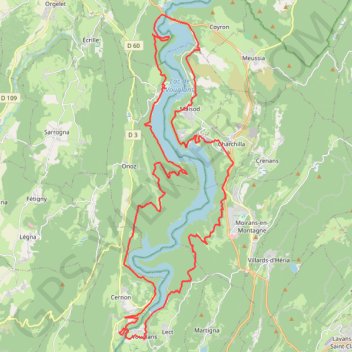 Itinéraire Lac de Vouglans sud - Maisod, distance, dénivelé, altitude, carte, profil, trace GPS