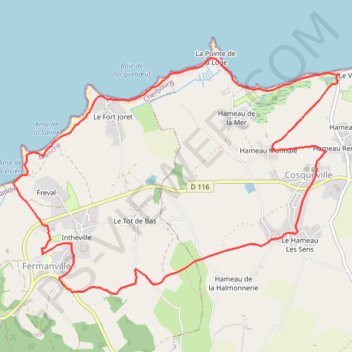 Itinéraire Cosqueville (50330), distance, dénivelé, altitude, carte, profil, trace GPS
