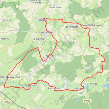 Itinéraire Moulin des vallées de l'Helpe Majeure et de la Solre, distance, dénivelé, altitude, carte, profil, trace GPS