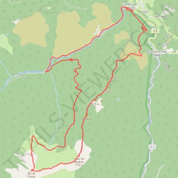 Itinéraire Moulin Lauga - Pic de Fonta, distance, dénivelé, altitude, carte, profil, trace GPS