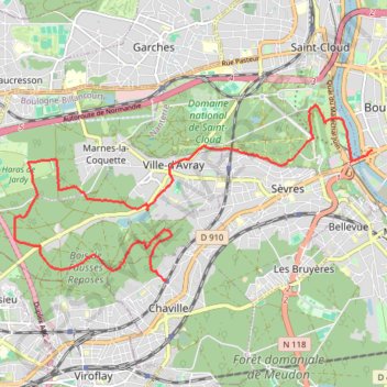 Itinéraire Forêt de Fausses-Reposes - De Chaville à Boulogne-Billancourt, distance, dénivelé, altitude, carte, profil, trace GPS