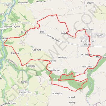 Itinéraire Quemperven, entre Stéren et Guindy, distance, dénivelé, altitude, carte, profil, trace GPS