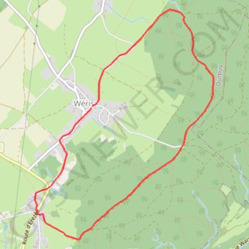 Itinéraire Pierre des légendes Weris, distance, dénivelé, altitude, carte, profil, trace GPS