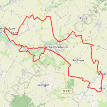 Itinéraire Chef Boutonne 41 kms, distance, dénivelé, altitude, carte, profil, trace GPS