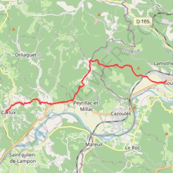 Itinéraire Carlux_Souillac_12, distance, dénivelé, altitude, carte, profil, trace GPS