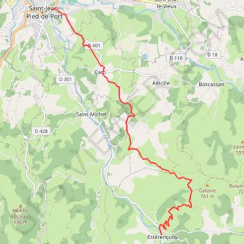 Itinéraire GR 10 Saint Jean Pied de Port - Esterençuby, distance, dénivelé, altitude, carte, profil, trace GPS