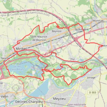 Itinéraire Entre cotiere et miribel Jonage, distance, dénivelé, altitude, carte, profil, trace GPS