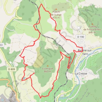 Itinéraire Balade autour de Compeyre dans la vallée du Tarn, distance, dénivelé, altitude, carte, profil, trace GPS