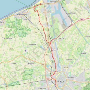 Itinéraire Van Sint-Michiels naar Blankenberge, distance, dénivelé, altitude, carte, profil, trace GPS