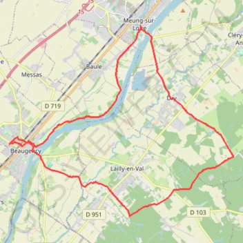 Itinéraire Beaugency - Lailly - Dry - Meung, distance, dénivelé, altitude, carte, profil, trace GPS