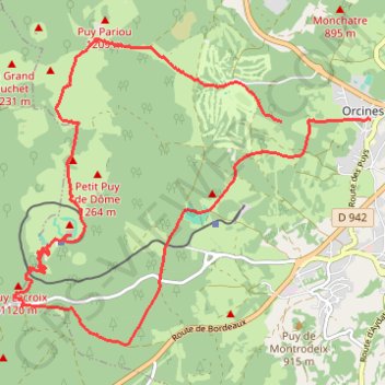 Itinéraire Orcines - Sommet du Puy de Dôme, distance, dénivelé, altitude, carte, profil, trace GPS