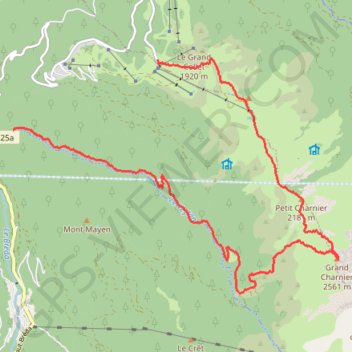 Itinéraire Grand Charnier d'Allevard, couloir NW, distance, dénivelé, altitude, carte, profil, trace GPS