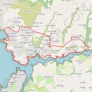 Itinéraire Entre terre et mer à Lanildut, distance, dénivelé, altitude, carte, profil, trace GPS