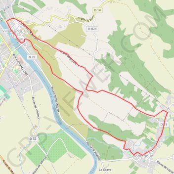 Itinéraire Villemur - Bondigoux, distance, dénivelé, altitude, carte, profil, trace GPS