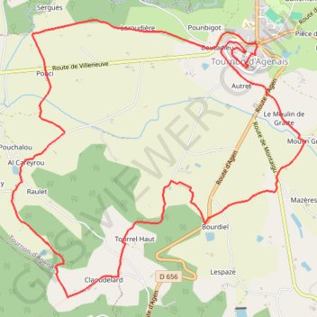 Itinéraire Tournon-d'Agenais / Bénès, la bastide vue du sud - Pays de la vallée du Lot, distance, dénivelé, altitude, carte, profil, trace GPS