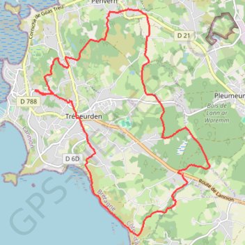 Itinéraire Trébeurden, Pleumeur Bodou, distance, dénivelé, altitude, carte, profil, trace GPS