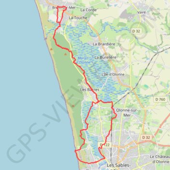 Itinéraire 220309 VTT Brem - Les Sables, distance, dénivelé, altitude, carte, profil, trace GPS