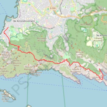 Itinéraire Morgiou - La Madrague, distance, dénivelé, altitude, carte, profil, trace GPS