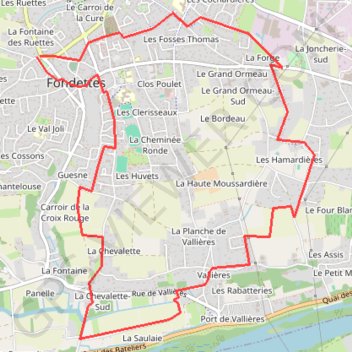 Itinéraire Sud-Est Fondettes, distance, dénivelé, altitude, carte, profil, trace GPS
