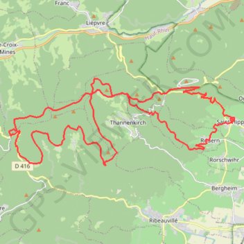Itinéraire Croix Ribeauvillé - Saint-Hippolyte, distance, dénivelé, altitude, carte, profil, trace GPS