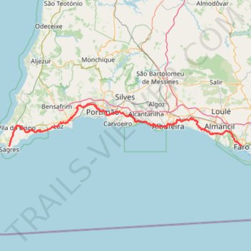 Itinéraire Van Sagres naar Faro (Hostellicious), distance, dénivelé, altitude, carte, profil, trace GPS