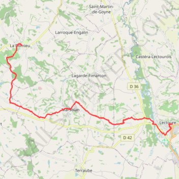 Itinéraire Lectoure - La Romieu - Chemin de Compostelle, distance, dénivelé, altitude, carte, profil, trace GPS