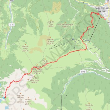 Itinéraire Espingo-Luchon, distance, dénivelé, altitude, carte, profil, trace GPS