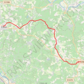 Itinéraire Créon / Sauveterre, distance, dénivelé, altitude, carte, profil, trace GPS