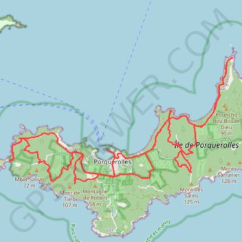 Itinéraire Exploration VTT de Porquerolles, distance, dénivelé, altitude, carte, profil, trace GPS