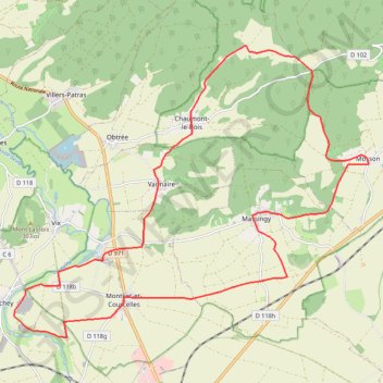 Itinéraire Randonnée à partir de Montliot, distance, dénivelé, altitude, carte, profil, trace GPS