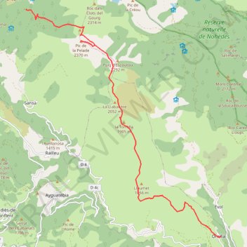 Itinéraire Coll de Sansa La Pelade Oreilla, distance, dénivelé, altitude, carte, profil, trace GPS