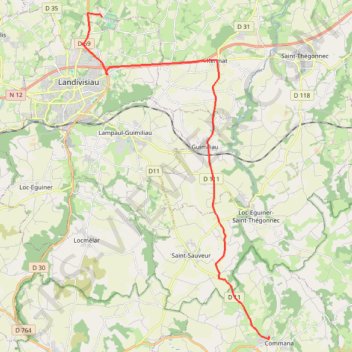 Itinéraire véhicules landivisiau-commana, distance, dénivelé, altitude, carte, profil, trace GPS