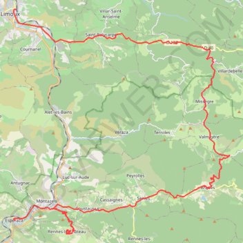Itinéraire Limoux Espéraza, distance, dénivelé, altitude, carte, profil, trace GPS