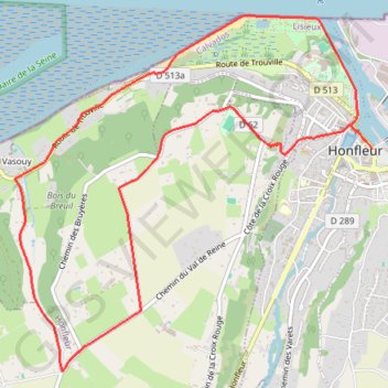 Itinéraire Honfleur, distance, dénivelé, altitude, carte, profil, trace GPS