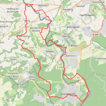 Itinéraire Au nord de Creutzwald, distance, dénivelé, altitude, carte, profil, trace GPS