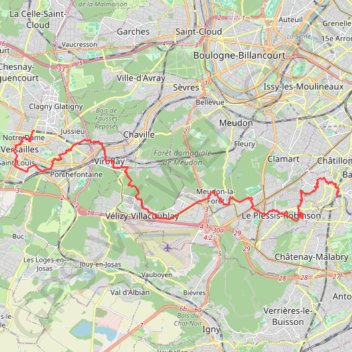 Itinéraire Versailles Fontenay-aux-roses, distance, dénivelé, altitude, carte, profil, trace GPS