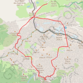 Itinéraire Circuit des vires Escuzana-Flores, distance, dénivelé, altitude, carte, profil, trace GPS