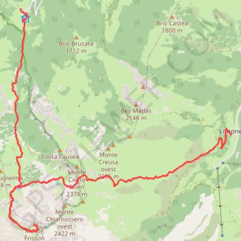 Itinéraire Limonetto cima Frisson Palanfre', distance, dénivelé, altitude, carte, profil, trace GPS