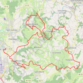 Itinéraire Par Monts et par Veauche - Veauche, distance, dénivelé, altitude, carte, profil, trace GPS