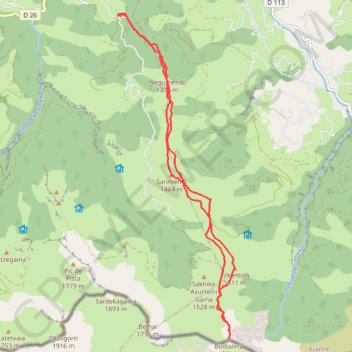 Itinéraire Binbaleta depuis Azkarai, distance, dénivelé, altitude, carte, profil, trace GPS