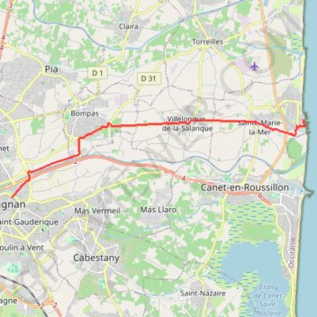 Itinéraire Perpignan - Sainte-Marie-la-Mer, distance, dénivelé, altitude, carte, profil, trace GPS