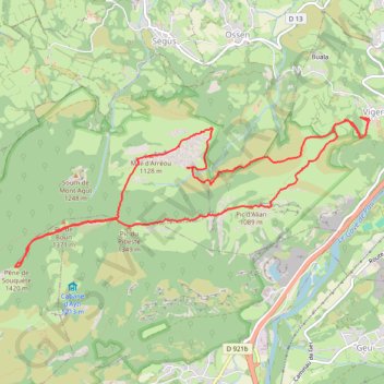 Itinéraire Pibeste - Souquète - Arréou (par les crêtes), distance, dénivelé, altitude, carte, profil, trace GPS