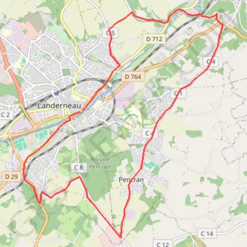 Itinéraire Autour de Landerneau, distance, dénivelé, altitude, carte, profil, trace GPS
