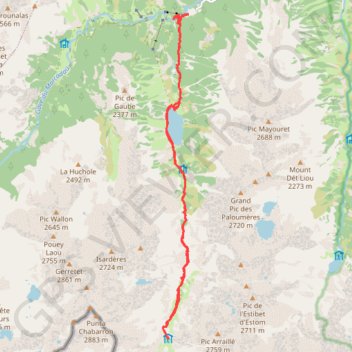 Itinéraire Refuge des Oulettes de Gaube depuis le Pont d'Espagne, distance, dénivelé, altitude, carte, profil, trace GPS