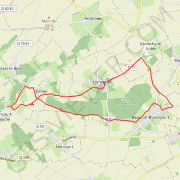 Itinéraire Le sentier du loup (Berlencourt-le-cauroy), distance, dénivelé, altitude, carte, profil, trace GPS