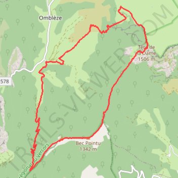 Itinéraire Tête de la Dame - Bec Pointu - Courcousson depuis les Arbods, distance, dénivelé, altitude, carte, profil, trace GPS