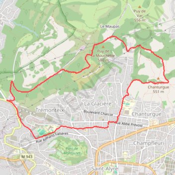 Itinéraire Les côtes de Clermont et Chanturgue, distance, dénivelé, altitude, carte, profil, trace GPS