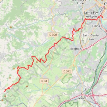 Itinéraire Sainte-Catherine - Lyon, distance, dénivelé, altitude, carte, profil, trace GPS